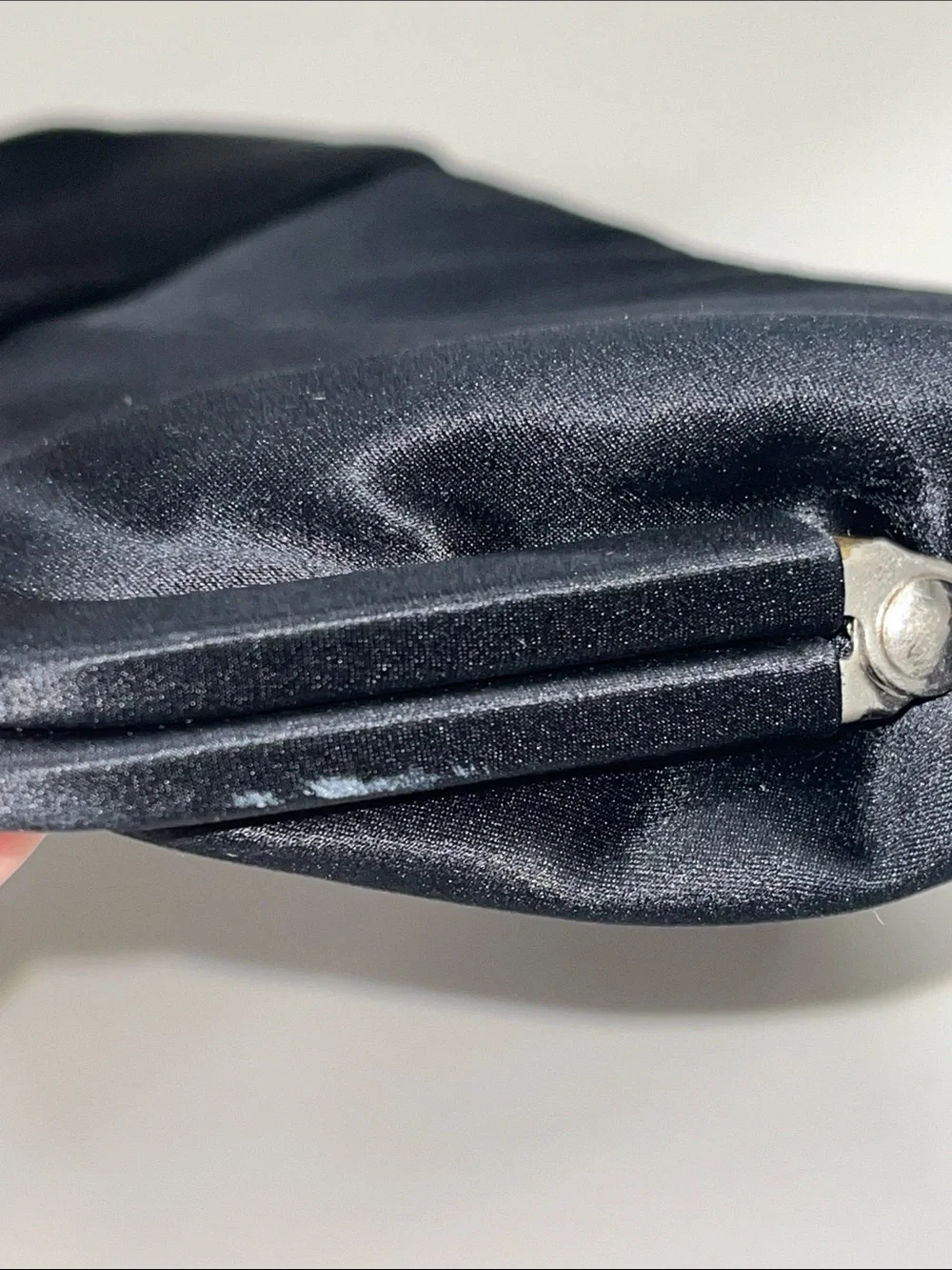 Saks Fifth Avenue Black Satin Jeweled Clasp Evening Clutch / Crossbody